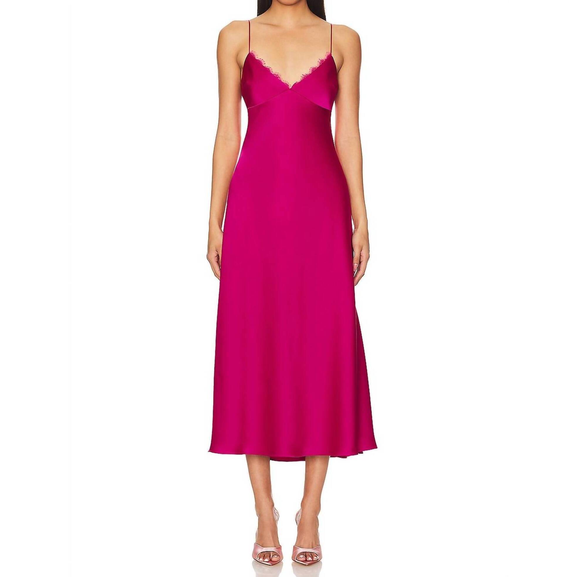 New Katie May Jessica Midi With Lace Dress In Pink Peacock